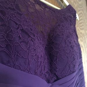 Mori Lee floor length plum bridesmaid dress